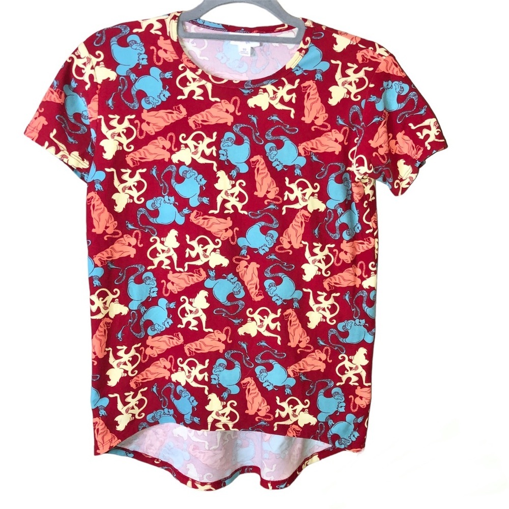 LuLaRoe Disney Aladdin Genie Abu Raja Tiger high low Shirt red girls size 10